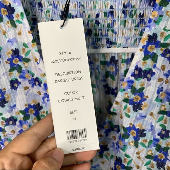 Veronica Beard Darrah floral smocked dress size 12 cobalt multi wedding guest - Picture 6 of 12